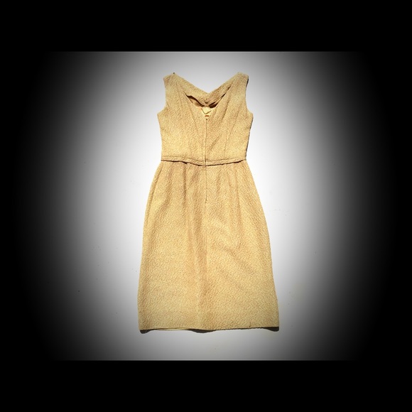 1950s Gold Shimmer Cowl Neck Cocktail Dress Sz M - Picture 6 of 8